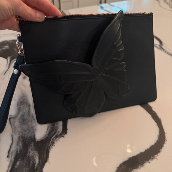 Sophia Webster Sophia Webster Black Leather Butterfly Wristlet Pouch - Picture 6 of 6